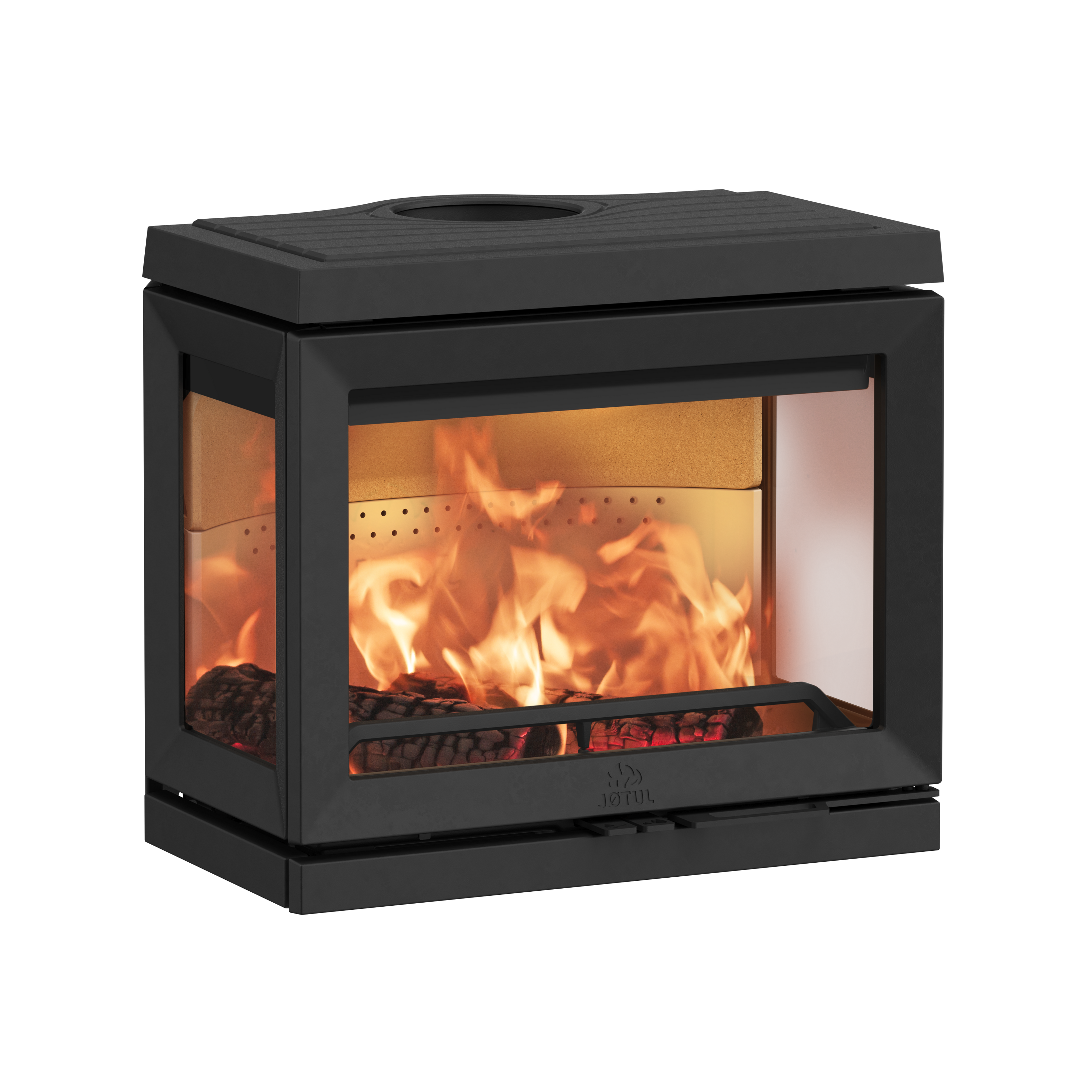 Ketinė krosnelė JØTUL F 520 LB BP, pakabinama, su trimis stiklais, juodos spalvos