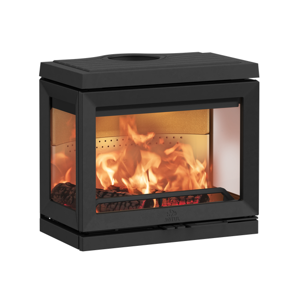 Ketinė krosnelė JØTUL F 520 LB BP, pakabinama, su trimis stiklais, juodos spalvos