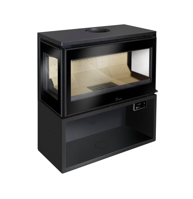 Lacunza PARIS 800 CLID plieninė malkinė krosnelė su trijų stiklų dizainu ir malkų dėtuve