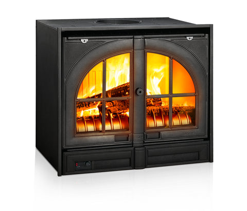 Lacunza ABODI P/E, cast iron, wood-burning fireplace, black, with lift-up door