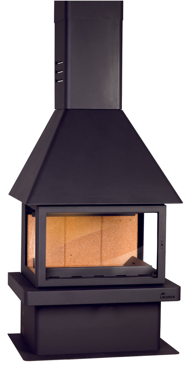 Lacunza CM 300, plieninis, malkinis židinys,  juodos spalvos, su šoniniais stiklais ir gatava plienine apdaila