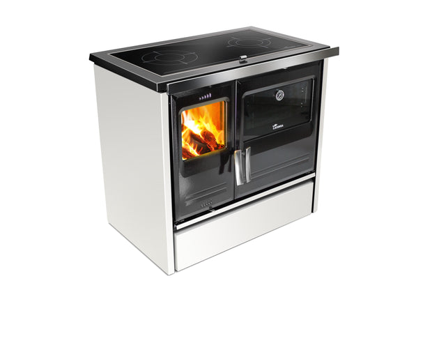 Lacunza ETNA 7T, ketinė, virtuvinė, malkinė krosnelė, baltos spalvos, su kepimo orkaite ir kaitlente