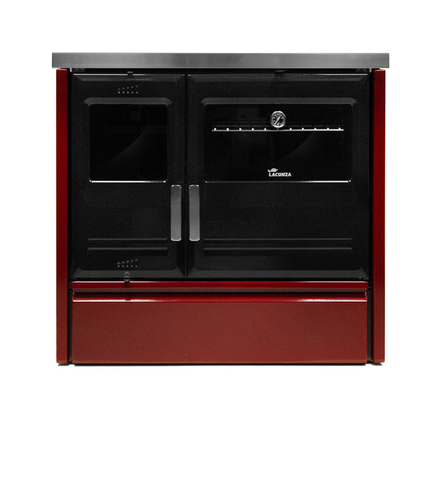 Lacunza ETNA 7T, ketinė, virtuvinė, malkinė krosnelė, bordo spalvos, su kepimo orkaite ir kaitlente