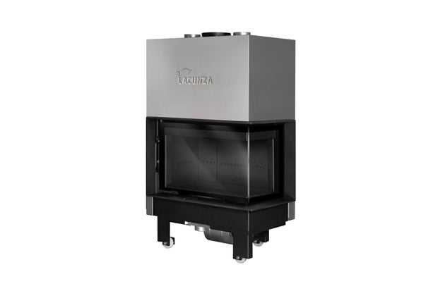 Plieninis židinys LACUNZA IZARO 80 CLD N, juodos spalvos, su kampiniu stiklu ir juodu vermikulitu