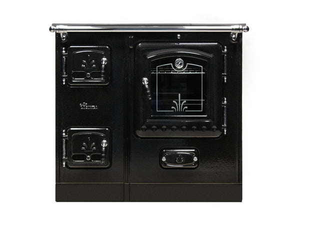 Lacunza LIS 7T, virtuvinė, malkinė krosnelė, juodos spalvos, su ketine kaitlente ir kepimo orkaite