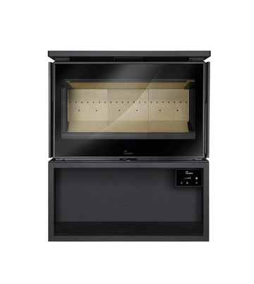 Lacunza PARIS 700 CLID plieninė malkinė krosnelė su trijų stiklų dizainu ir malkų dėtuve