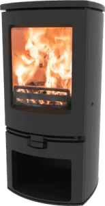 Plieninė krosnelė Charnwood ARC 7, su malkų dėtuve, juodos spalvos